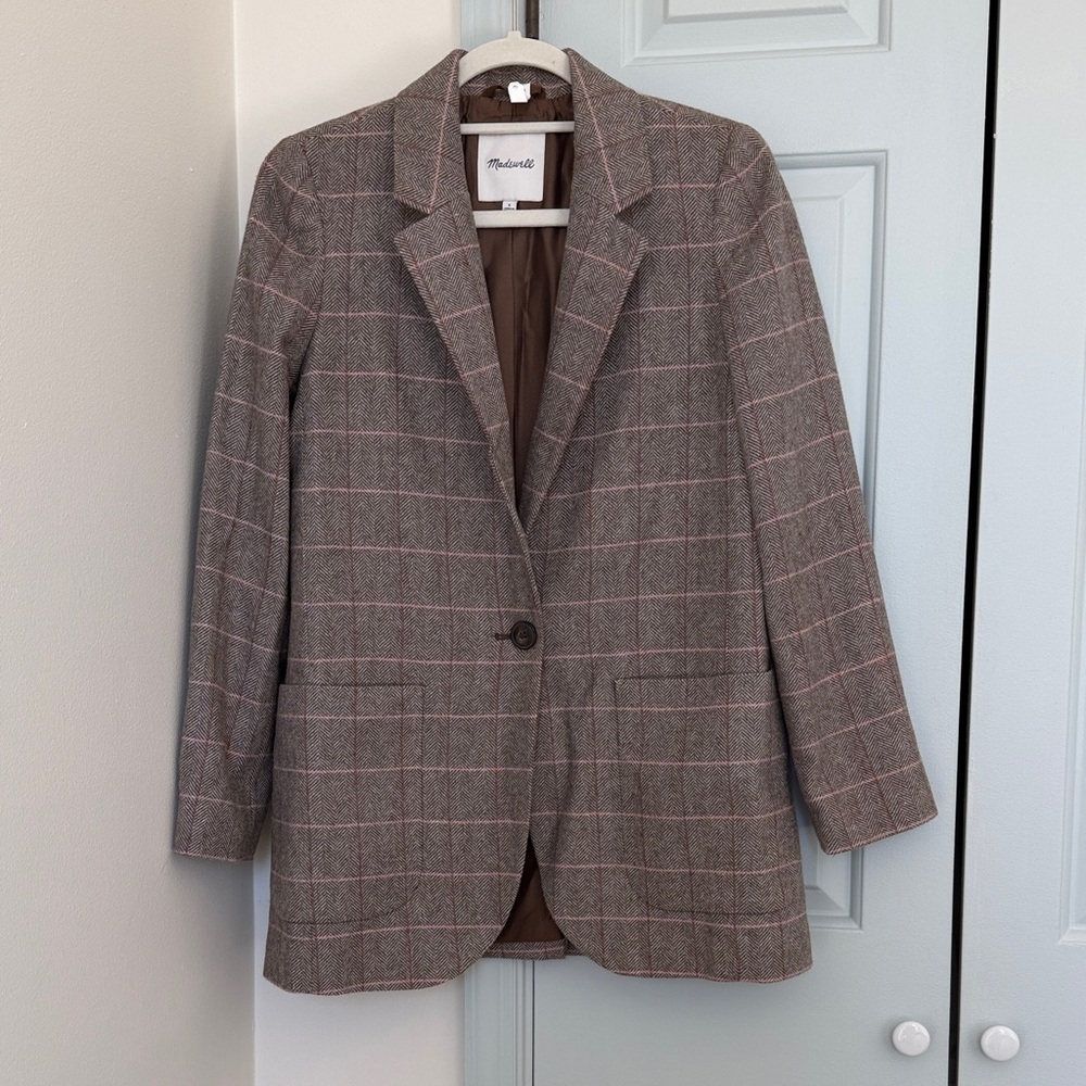 Madewell Larsen Oversized Plaid Blazer -  Size Small - Herringbone